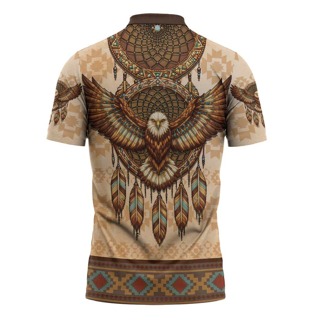 Eagle Native American Zipper Polo Shirt Tribal Feather Dreamcatcher Boho Style