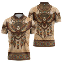 Eagle Native American Zipper Polo Shirt Tribal Feather Dreamcatcher Boho Style