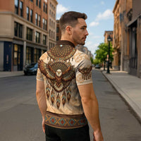 Eagle Native American Zipper Polo Shirt Tribal Feather Dreamcatcher Boho Style