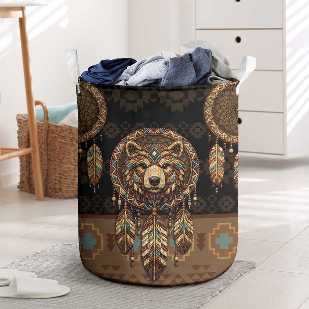 Bear Native American Laundry Basket Tribal Feather Dreamcatcher Boho Style