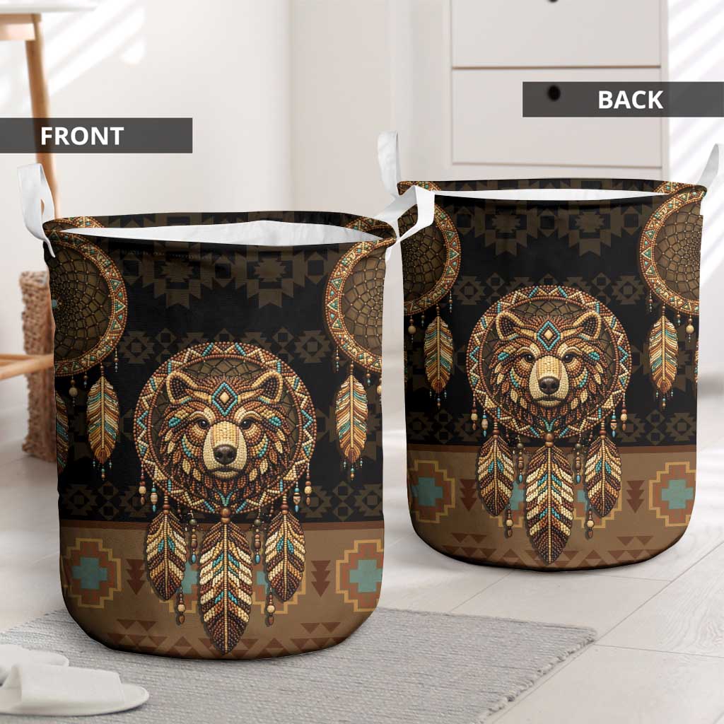 Bear Native American Laundry Basket Tribal Feather Dreamcatcher Boho Style