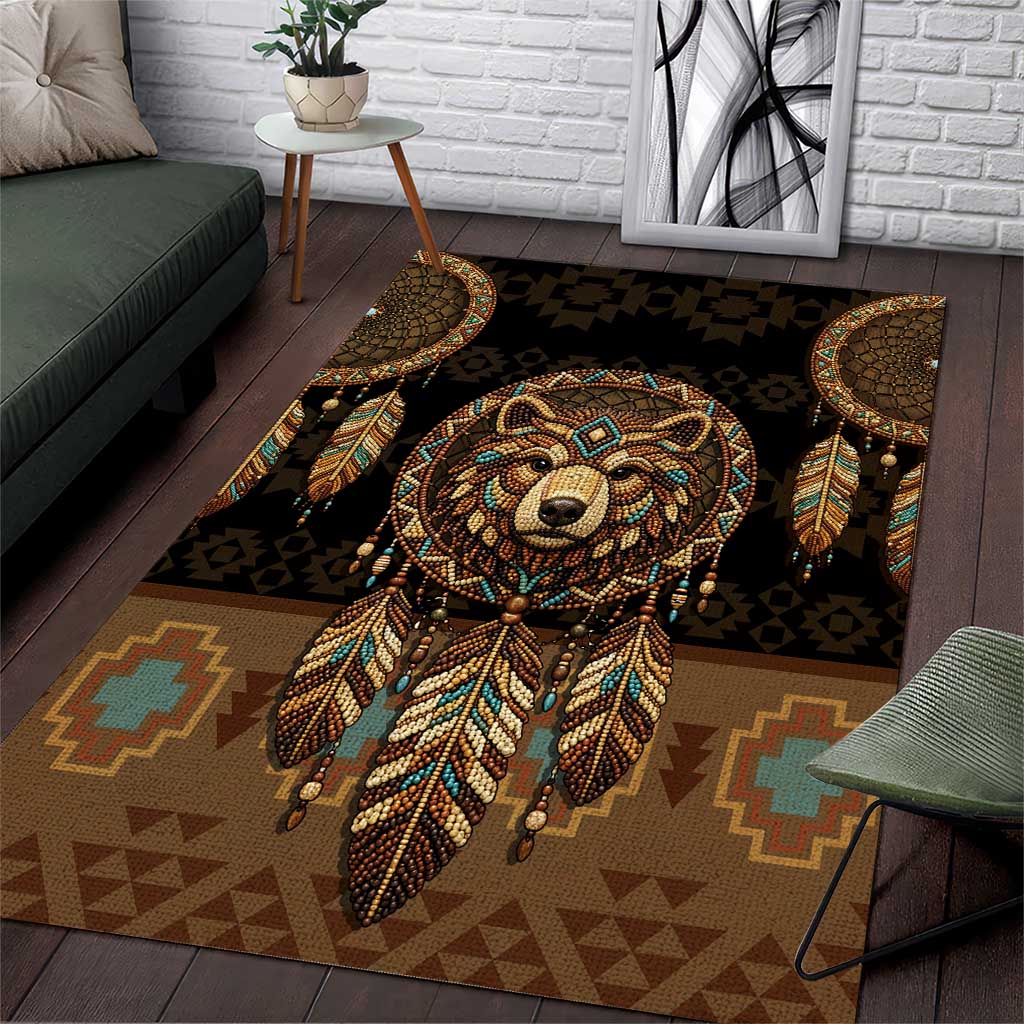 Bear Native American Area Rug Tribal Feather Dreamcatcher Boho Style
