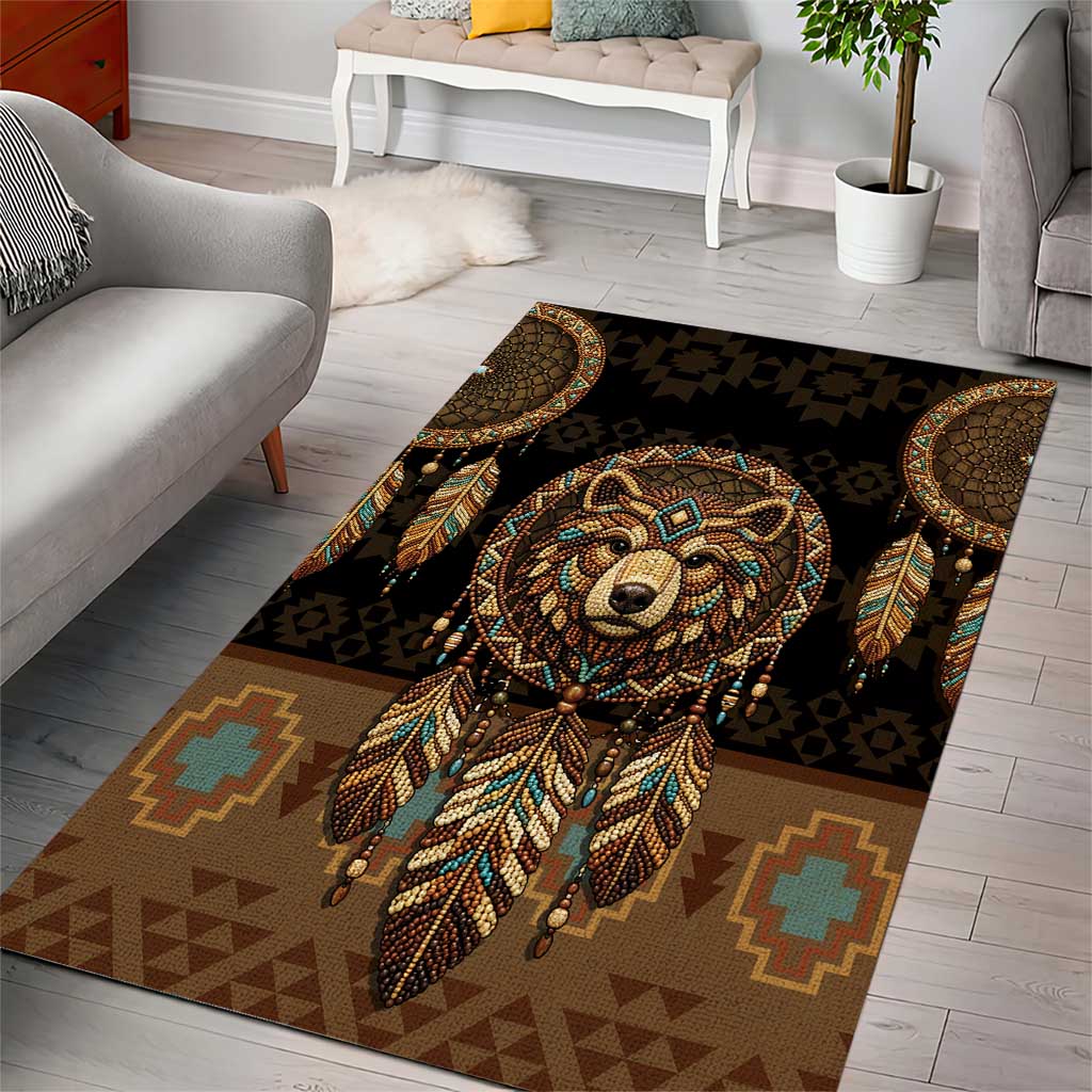 Bear Native American Area Rug Tribal Feather Dreamcatcher Boho Style