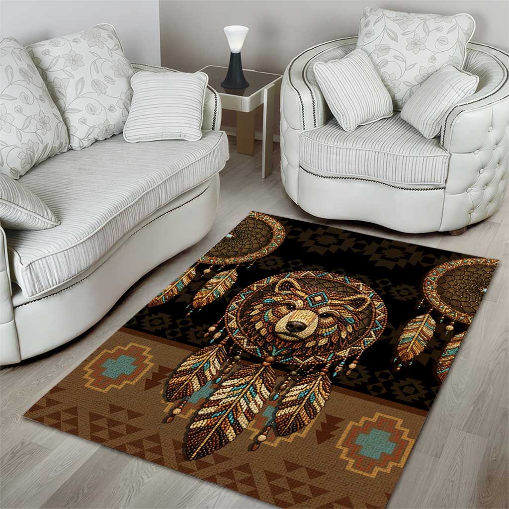 Bear Native American Area Rug Tribal Feather Dreamcatcher Boho Style