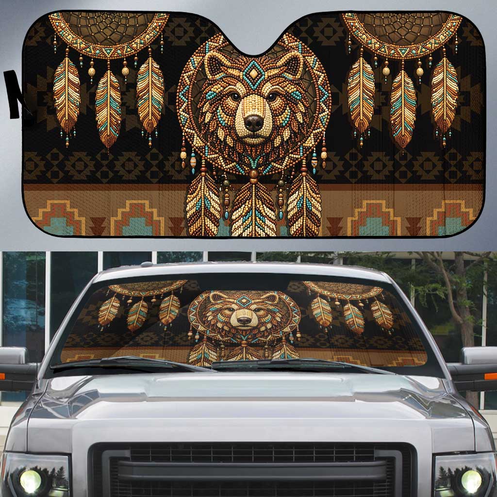 Bear Native American Auto Sun Shade Tribal Feather Dreamcatcher Boho Style