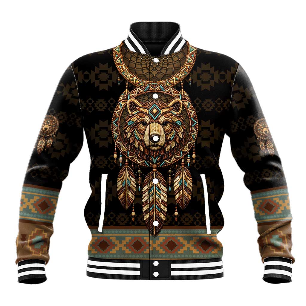 Bear Native American Baseball Jacket Tribal Feather Dreamcatcher Boho Style