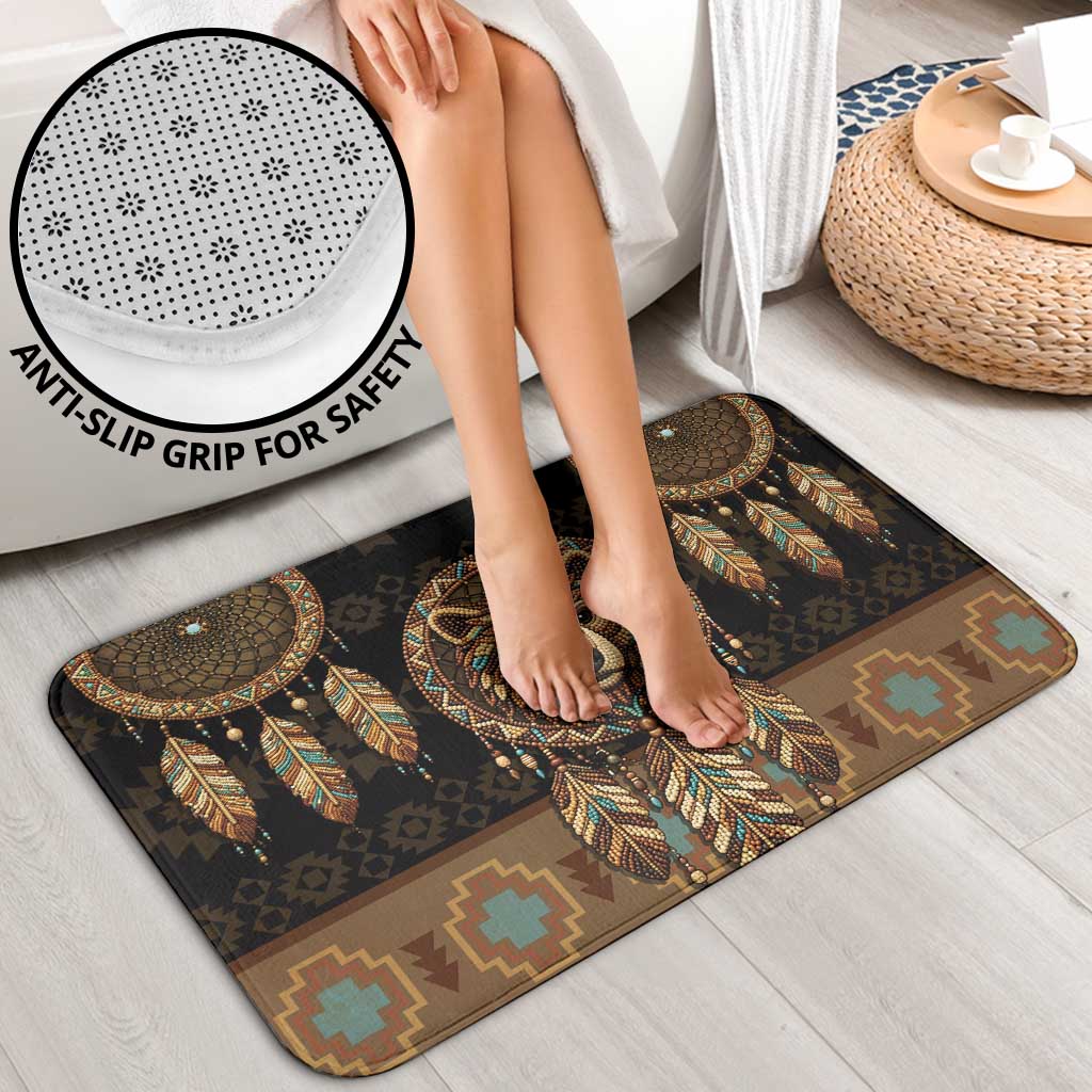 Bear Native American Bathroom Set Tribal Feather Dreamcatcher Boho Style