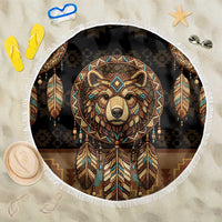 Bear Native American Beach Blanket Tribal Feather Dreamcatcher Boho Style