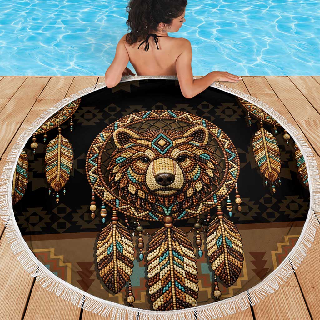 Bear Native American Beach Blanket Tribal Feather Dreamcatcher Boho Style