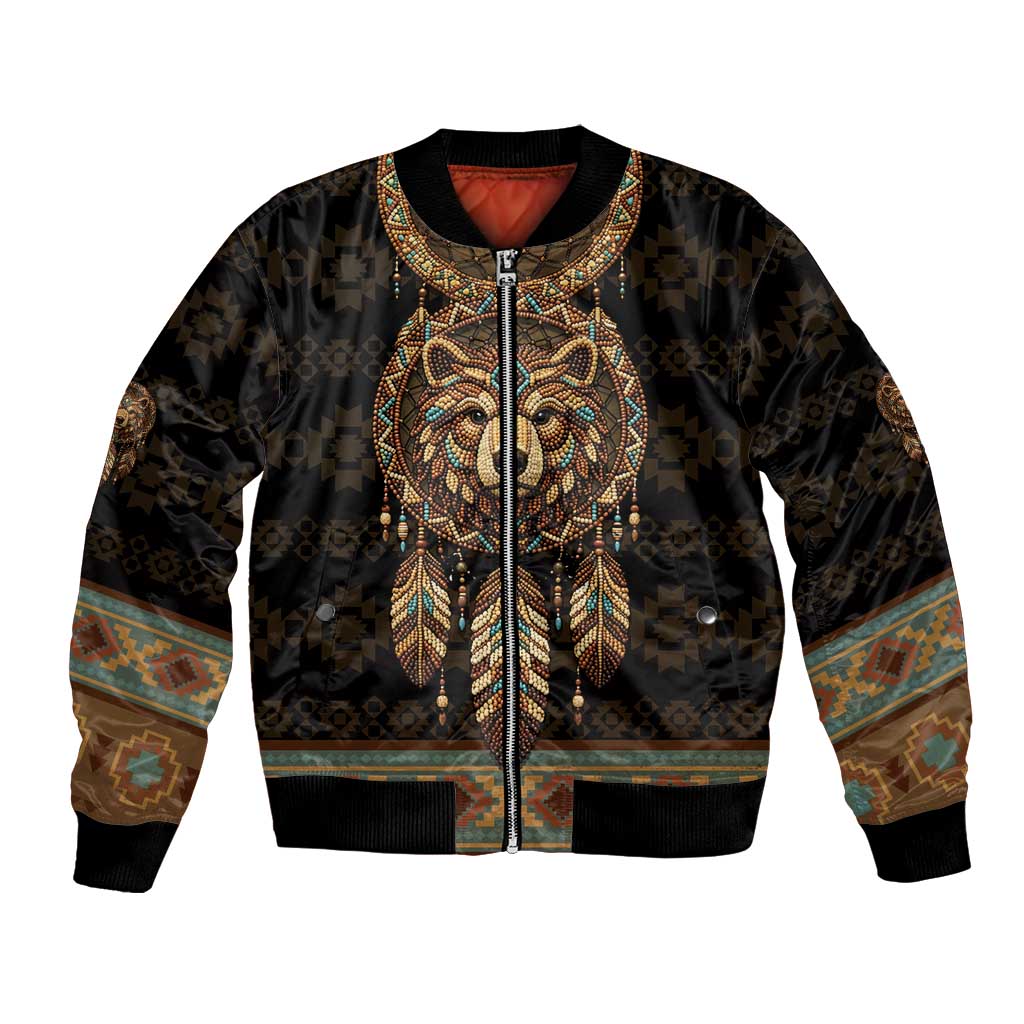 Bear Native American Bomber Jacket Tribal Feather Dreamcatcher Boho Style