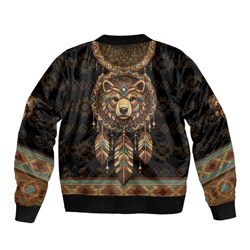 Bear Native American Bomber Jacket Tribal Feather Dreamcatcher Boho Style