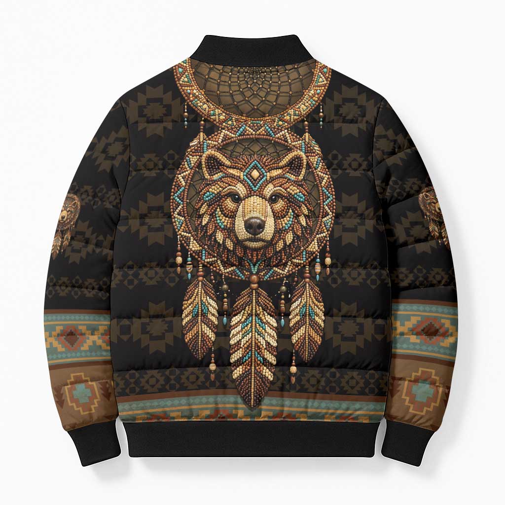 Bear Native American Bomber Puffer Jacket Tribal Feather Dreamcatcher Boho Style