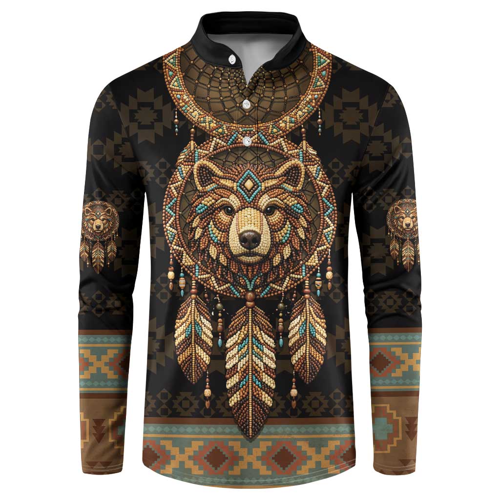 Bear Native American Button Sweatshirt Tribal Feather Dreamcatcher Boho Style