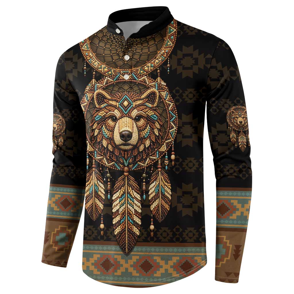Bear Native American Button Sweatshirt Tribal Feather Dreamcatcher Boho Style