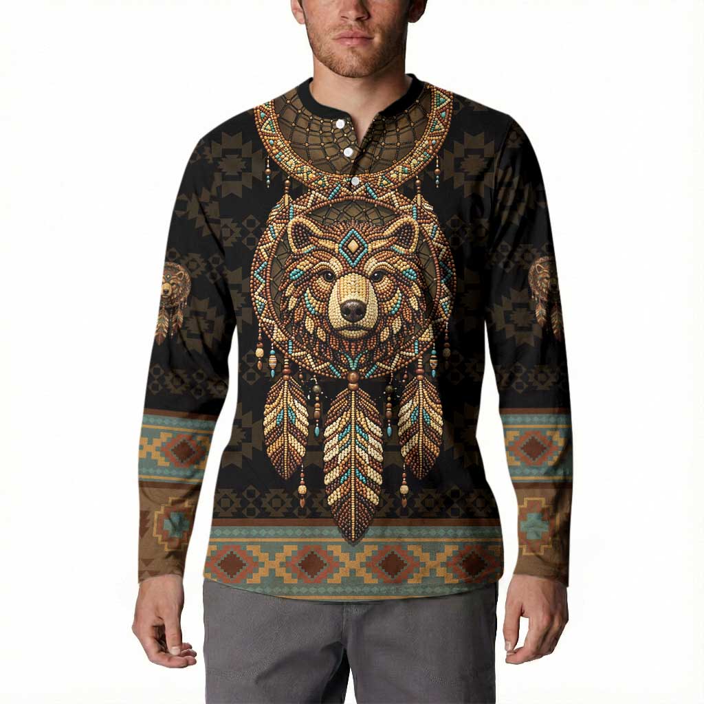 Bear Native American Button Sweatshirt Tribal Feather Dreamcatcher Boho Style