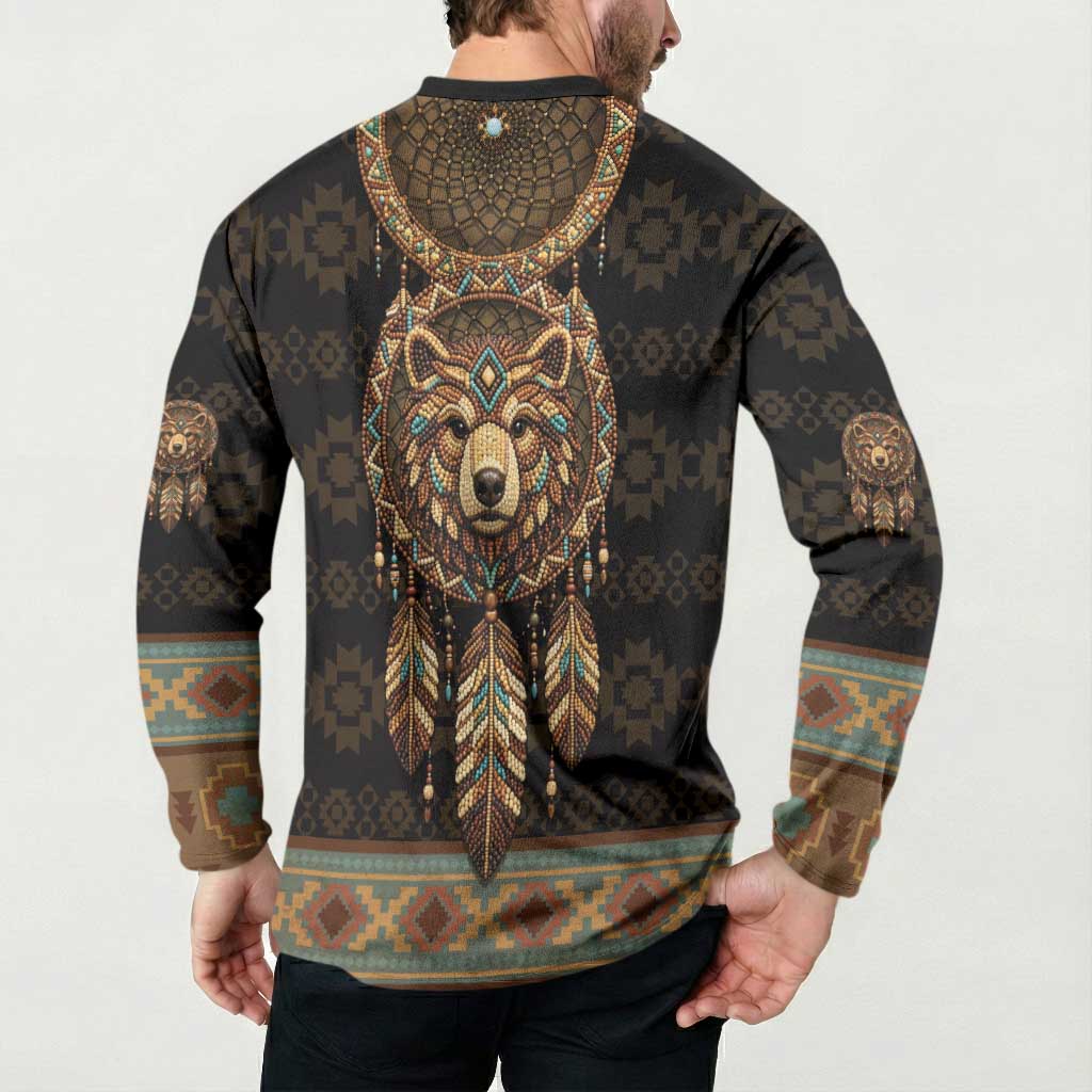 Bear Native American Button Sweatshirt Tribal Feather Dreamcatcher Boho Style