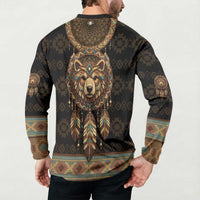 Bear Native American Button Sweatshirt Tribal Feather Dreamcatcher Boho Style