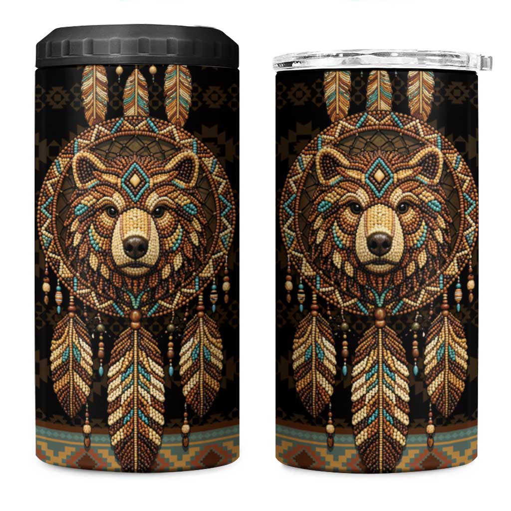 Bear Native American 4 in 1 Can Cooler Tumbler Tribal Feather Dreamcatcher Boho Style