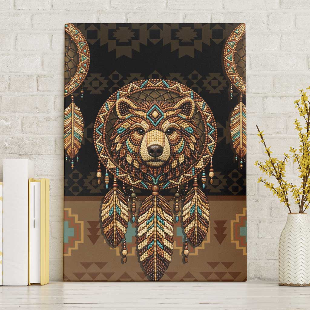 Bear Native American Canvas Wall Art Tribal Feather Dreamcatcher Boho Style