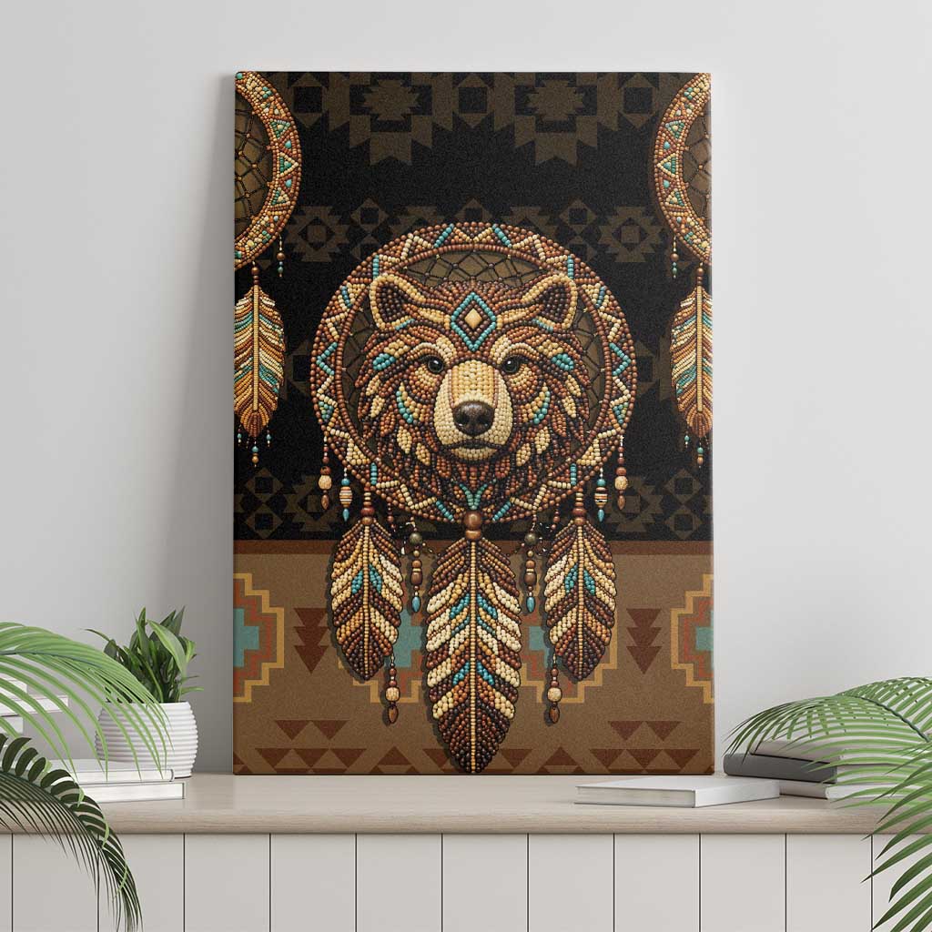 Bear Native American Canvas Wall Art Tribal Feather Dreamcatcher Boho Style