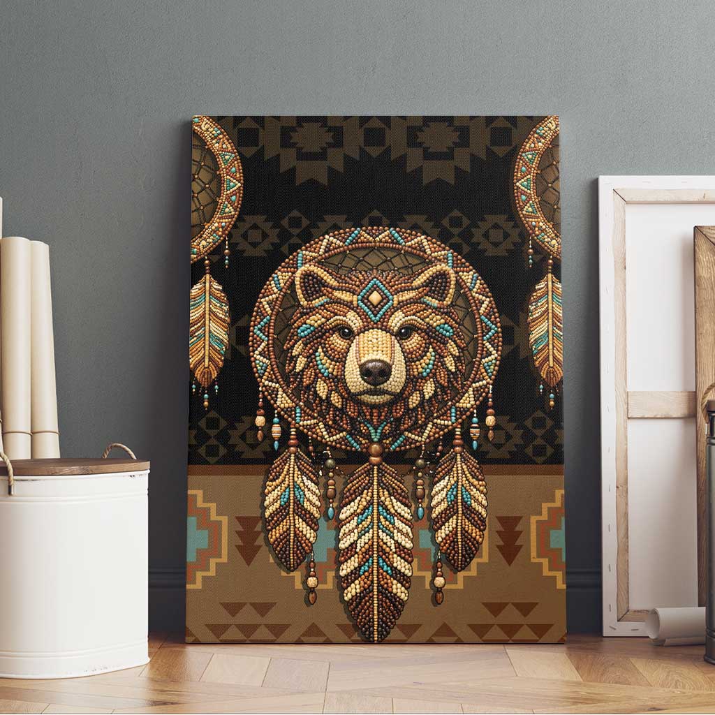 Bear Native American Canvas Wall Art Tribal Feather Dreamcatcher Boho Style