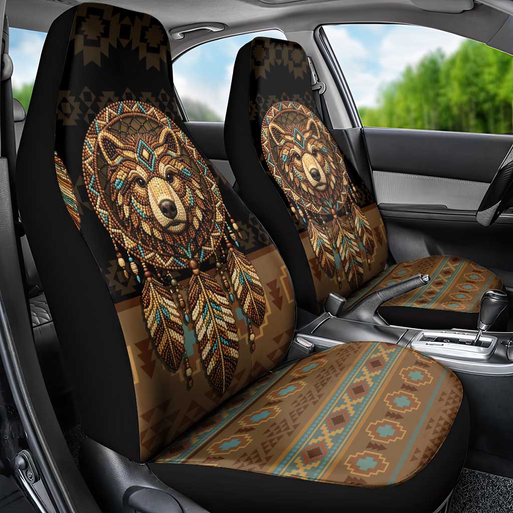 Bear Native American Car Seat Cover Tribal Feather Dreamcatcher Boho Style