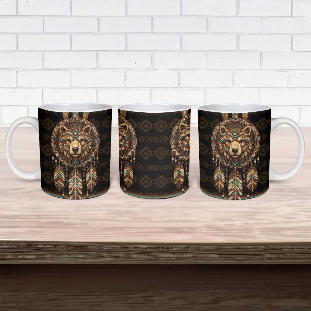 Bear Native American Ceramic Mug Tribal Feather Dreamcatcher Boho Style