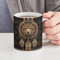 Bear Native American Ceramic Mug Tribal Feather Dreamcatcher Boho Style