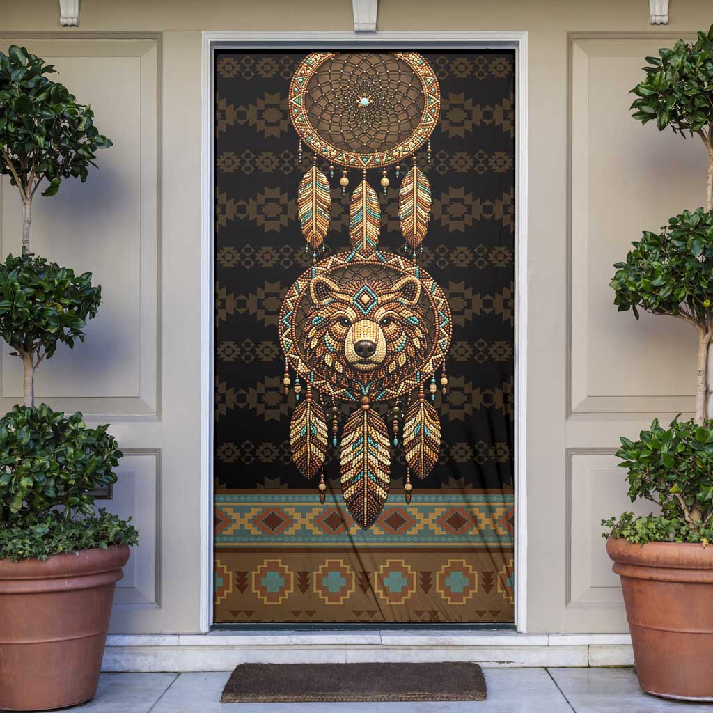 Bear Native American Door Cover Tribal Feather Dreamcatcher Boho Style