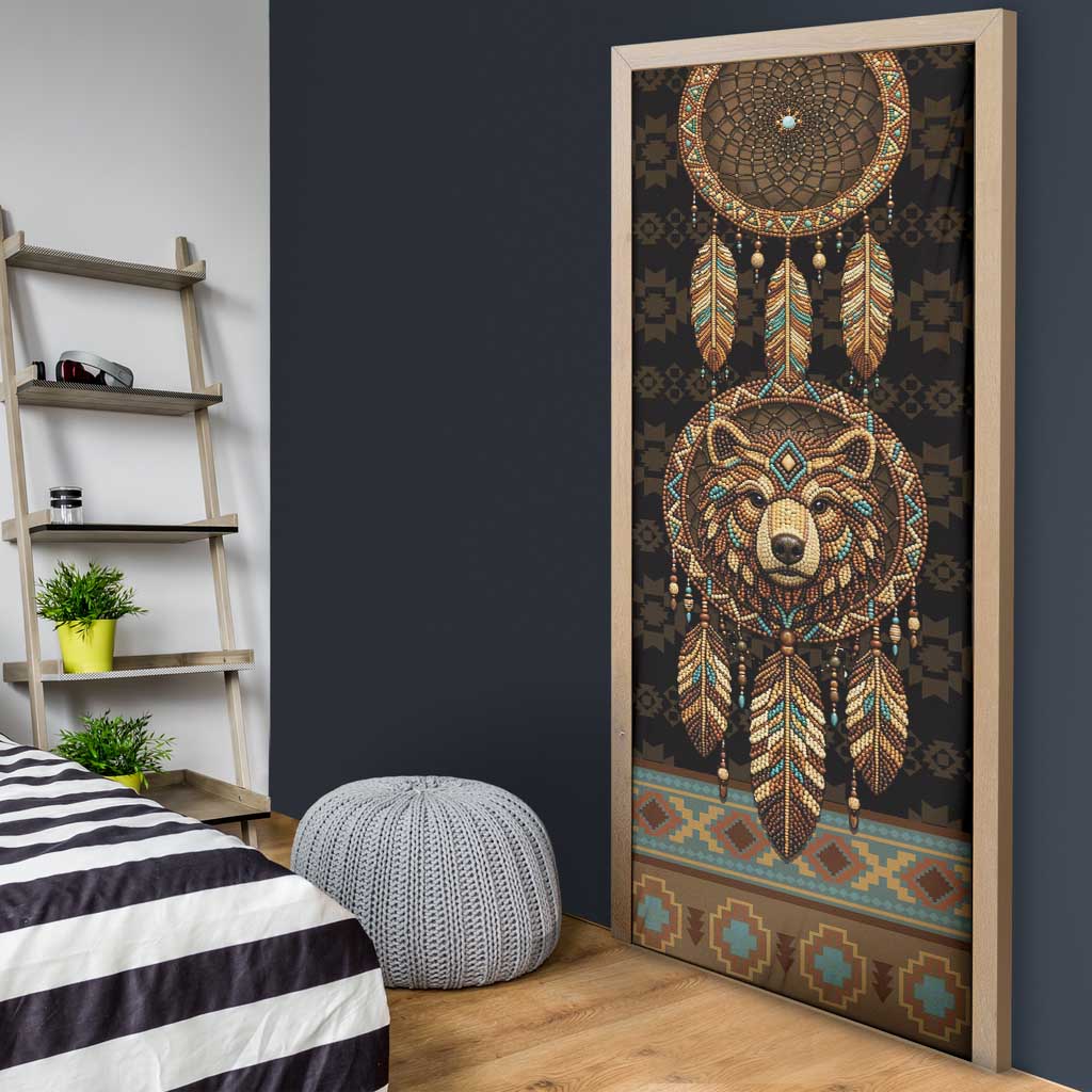Bear Native American Door Cover Tribal Feather Dreamcatcher Boho Style
