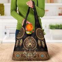 Bear Native American Grocery Bag Tribal Feather Dreamcatcher Boho Style