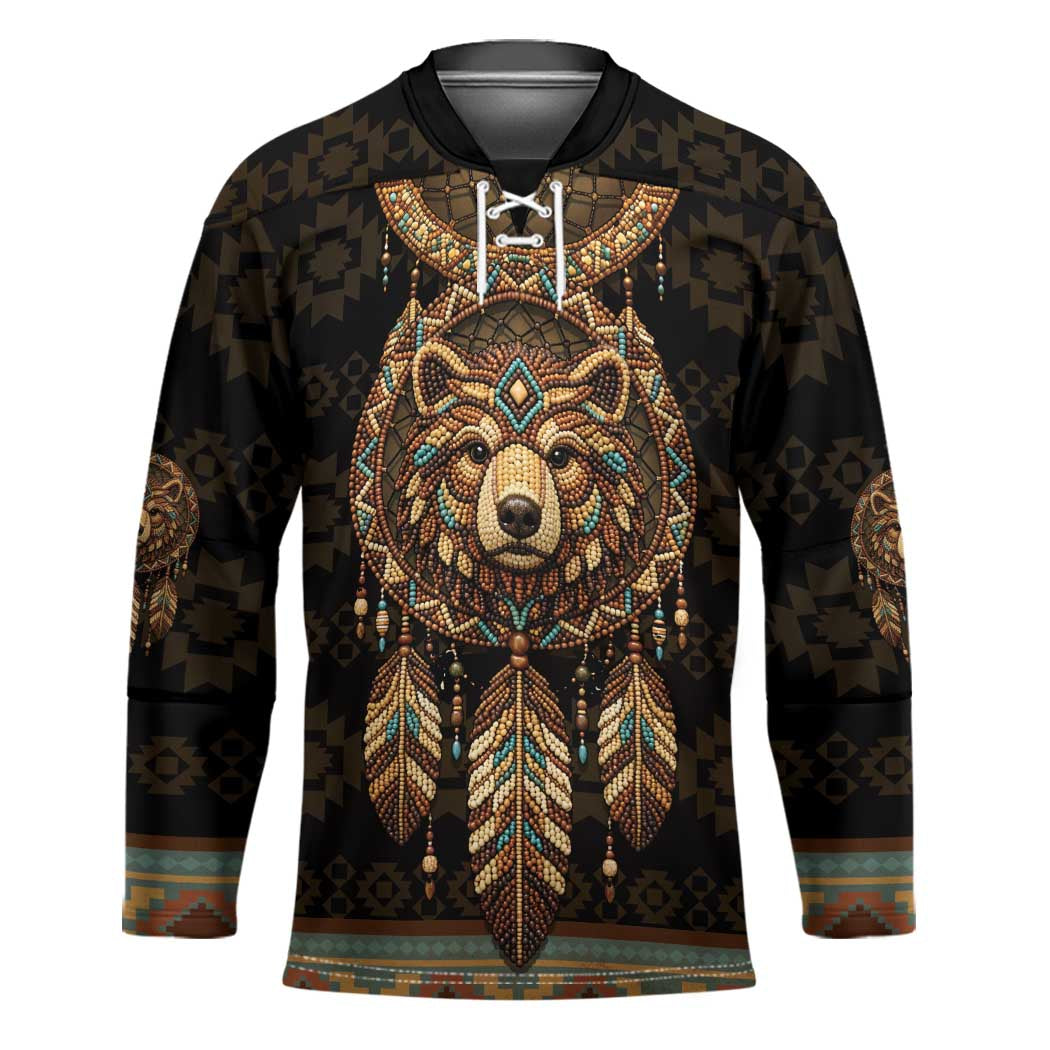 Bear Native American Hockey Jersey Tribal Feather Dreamcatcher Boho Style