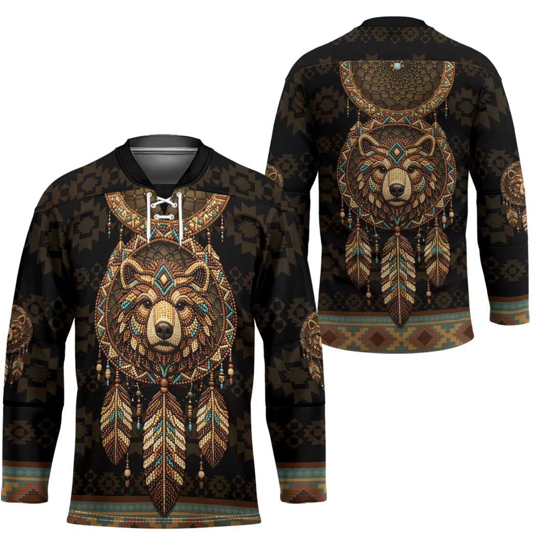Bear Native American Hockey Jersey Tribal Feather Dreamcatcher Boho Style