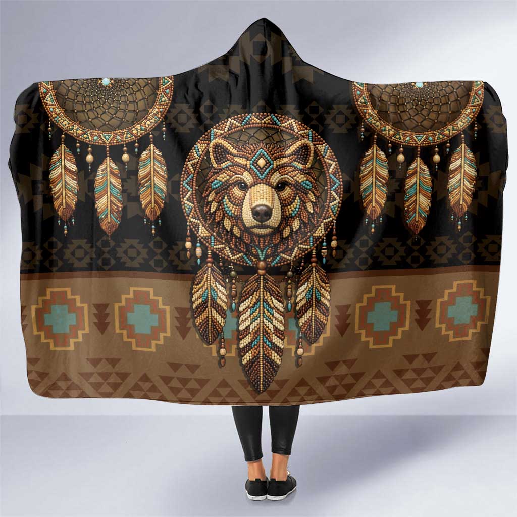 Bear Native American Hooded Blanket Tribal Feather Dreamcatcher Boho Style