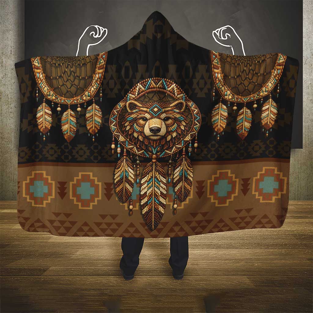 Bear Native American Hooded Blanket Tribal Feather Dreamcatcher Boho Style