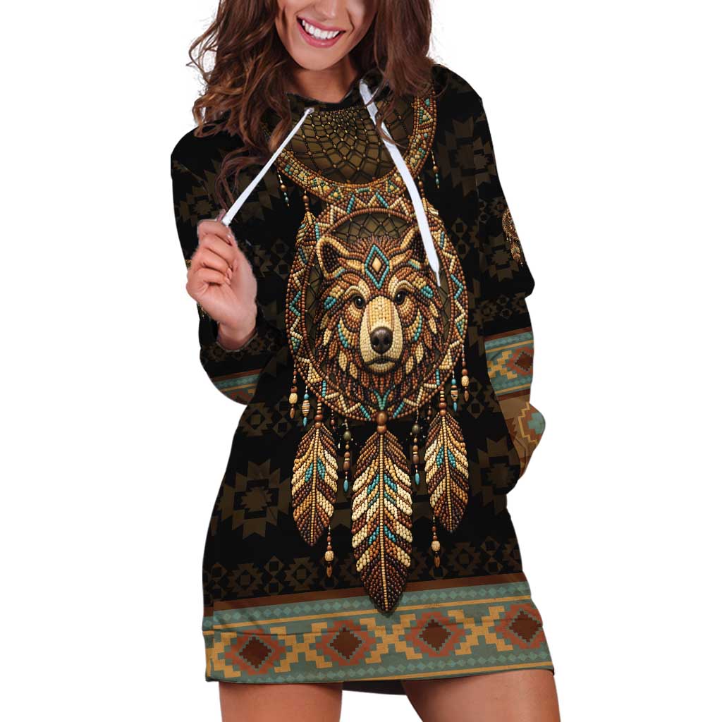 Bear Native American Hoodie Dress Tribal Feather Dreamcatcher Boho Style