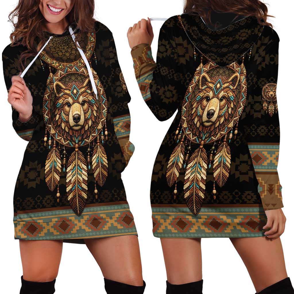 Bear Native American Hoodie Dress Tribal Feather Dreamcatcher Boho Style