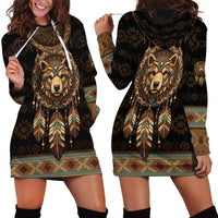 Bear Native American Hoodie Dress Tribal Feather Dreamcatcher Boho Style