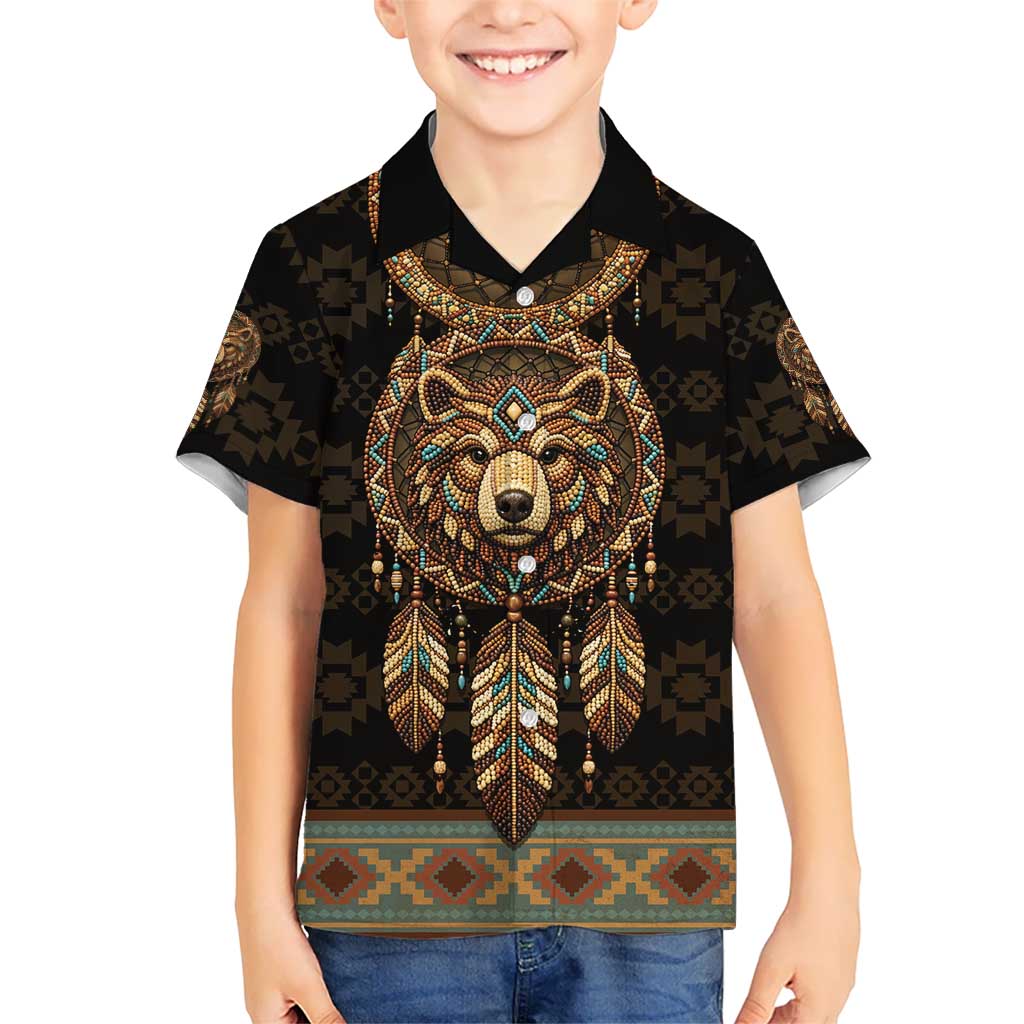 Bear Native American Kid Hawaiian Shirt Tribal Feather Dreamcatcher Boho Style