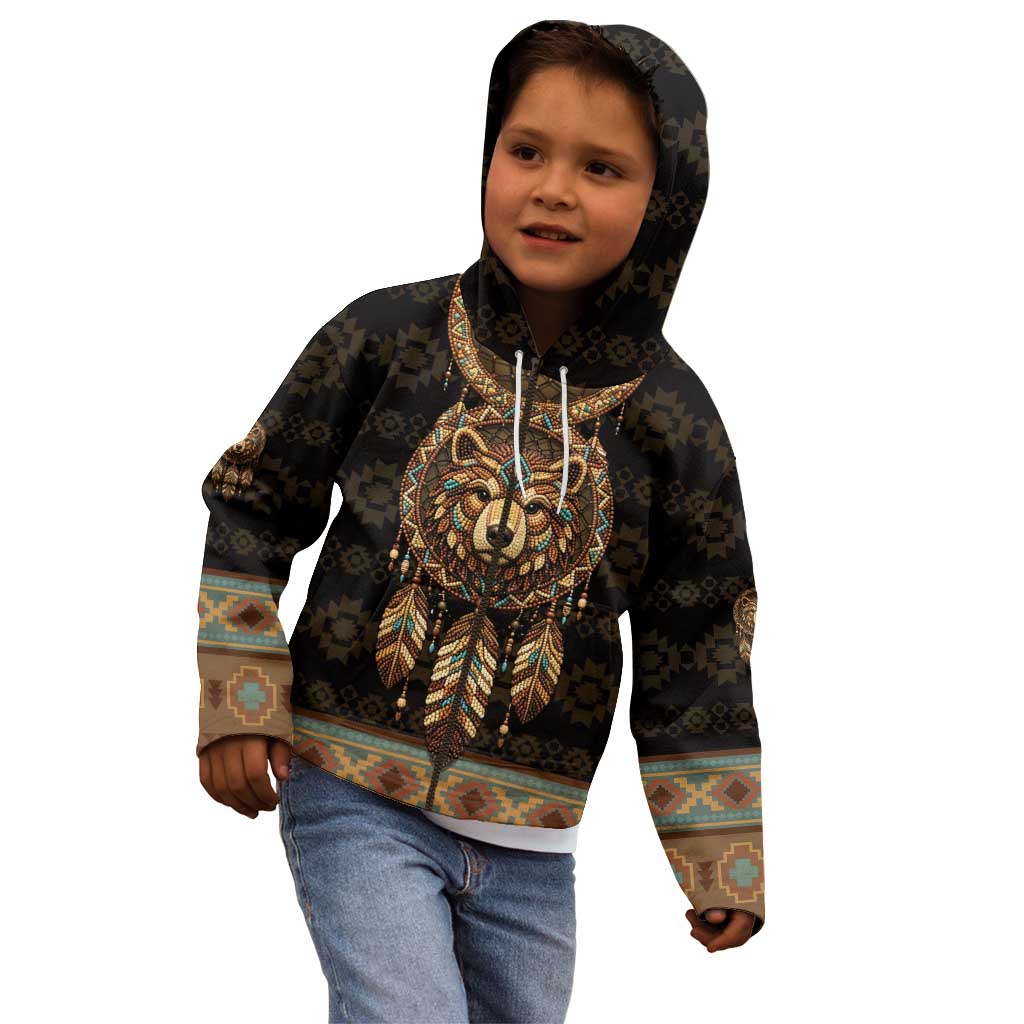 Bear Native American Kid Hoodie Tribal Feather Dreamcatcher Boho Style