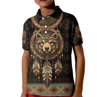 Bear Native American Kid Polo Shirt Tribal Feather Dreamcatcher Boho Style