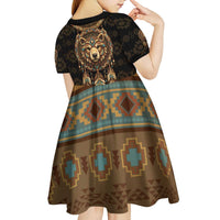 Bear Native American Kid Short Sleeve Dress Tribal Feather Dreamcatcher Boho Style