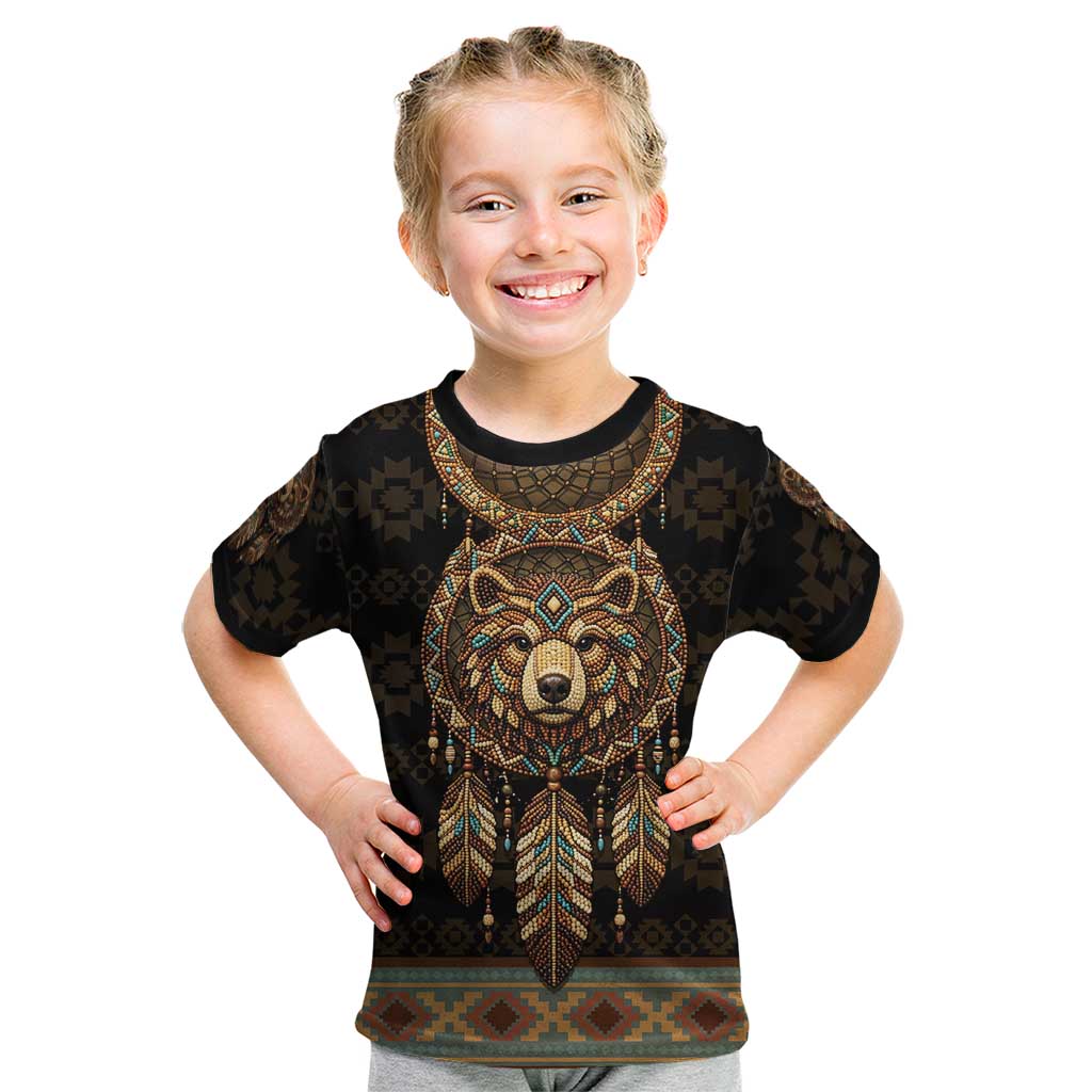 Bear Native American Kid T Shirt Tribal Feather Dreamcatcher Boho Style