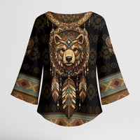 Bear Native American Kimono Sleeve Blouse Tribal Feather Dreamcatcher Boho Style