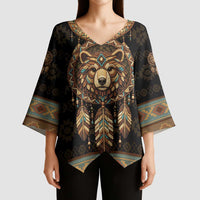 Bear Native American Kimono Sleeve Blouse Tribal Feather Dreamcatcher Boho Style