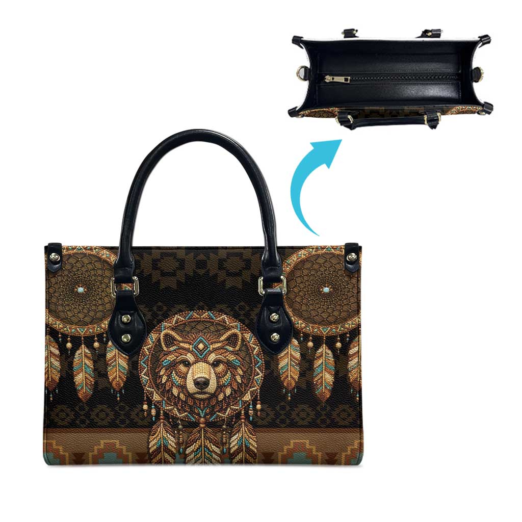 Bear Native American Leather Bag Tribal Feather Dreamcatcher Boho Style