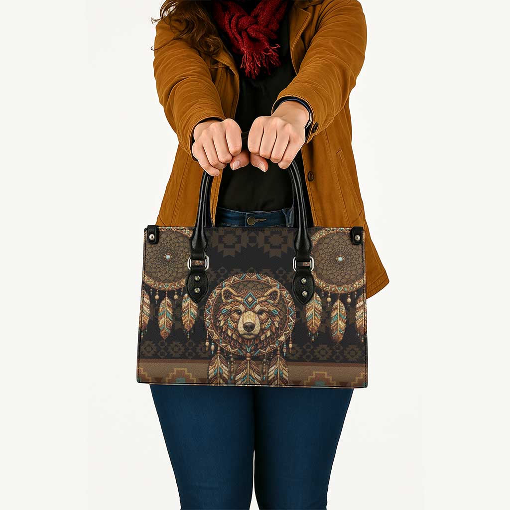 Bear Native American Leather Bag Tribal Feather Dreamcatcher Boho Style