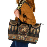 Bear Native American Leather Tote Bag Tribal Feather Dreamcatcher Boho Style