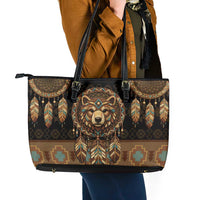 Bear Native American Leather Tote Bag Tribal Feather Dreamcatcher Boho Style