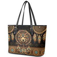 Bear Native American Leather Tote Bag Tribal Feather Dreamcatcher Boho Style